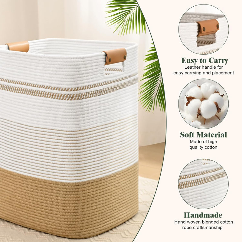 85 high laundry basket with leather handle