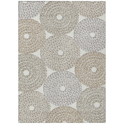 3' X 5' Ivory Brown And Gray Geometric Washable Indoor Outdoor Area Rug