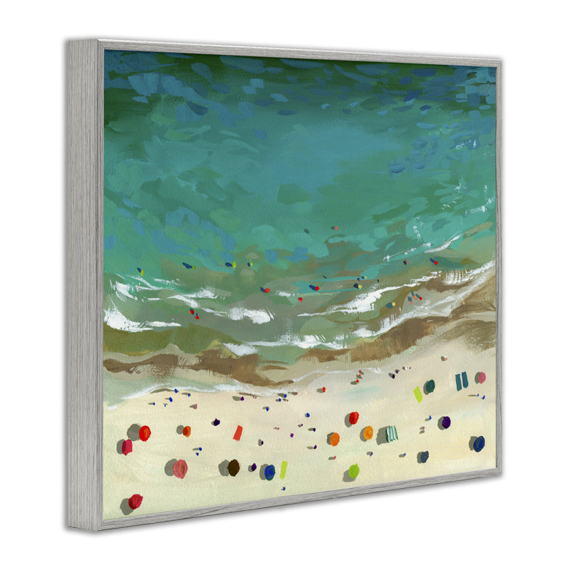 Giclée aérienne de bord de mer turquoise, conception de Brook Page, Giclée de ferme grise encadrée, H 24 po x l 30 po