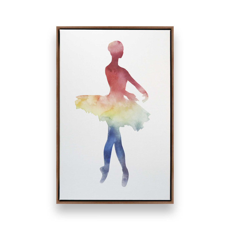Silhouette arc-en-ciel aquarelle ballet III, H 30,75 po x l 20,75 po, Cadre flottant, Noyer