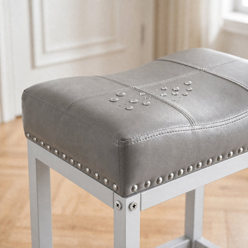Tabouret de comptoir 24,21 po Michille, Siège gris / cadre blanc, 4