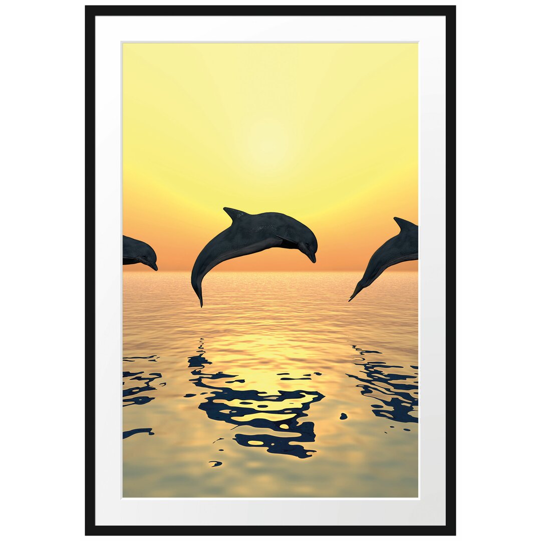 Gerahmter Fotodruck Jumping Dolphins