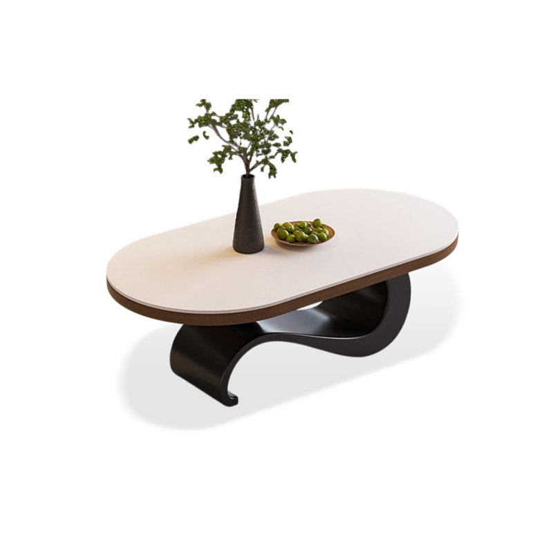 Image de couleur pierre et table basse ovale en bois manufacturé