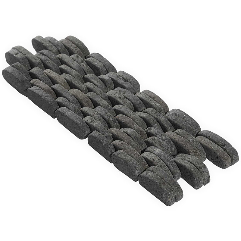 Nature Stacked Pram Gray Pebble Mosaic Tile, Lava Black