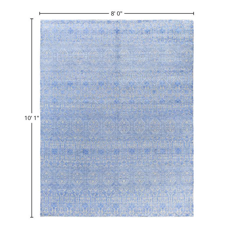 Blue Hand-Knotted Wool and Silk Medallion Rug, 8' x 10'