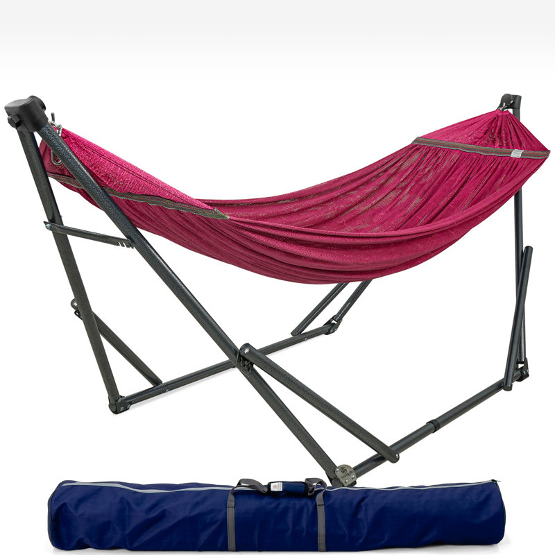 Support de hamac réglable, hamac de camping pliable et support, support de hamac double pour 2 personnes d'une capacité de 600 lb, support pliant robuste et silencieux pour la vie active, sac de transport inclus, rouge