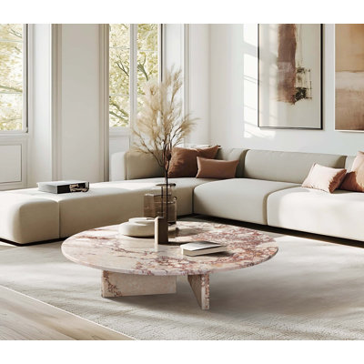 Table basse rose en marbre naturel