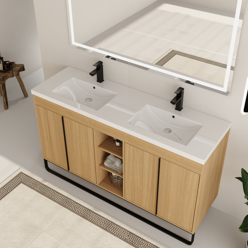 Meuble-lavabo double 60 po avec comptoir en résine Barton, 60''