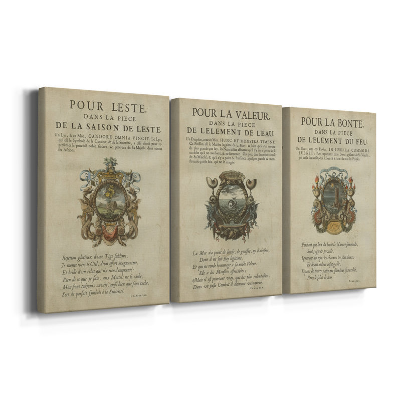Ex-libris embelli VI - Toile tendue avec châssis sur mesure - 3 pièces, H 12 po x l 24 po