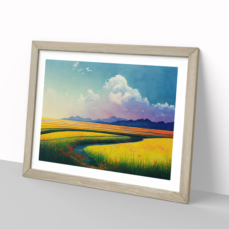 Spring Meadow Landscape View - Framed Print, 25cm H x 34cm W x 2cm D, Oak