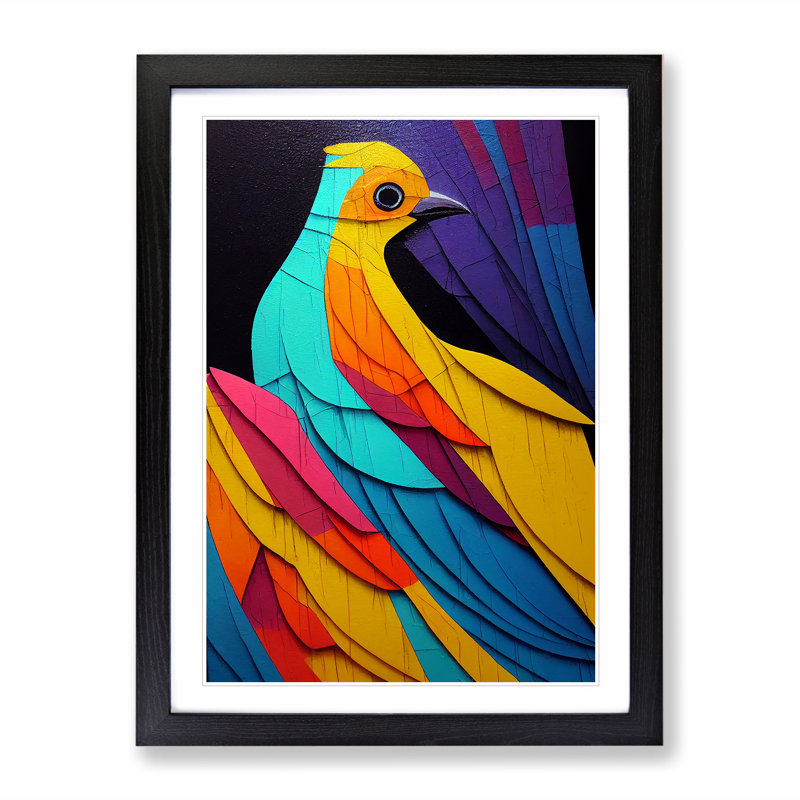 Bird In Colour No.1 - Single Picture Frame Print, 64cm H x 46cm W x 2cm D, Black