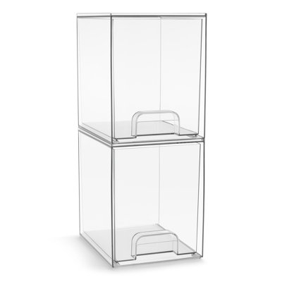 Sorbus Acrylic Storage Containers with Pull-Out Drawers - 2 Pack, 7.6” Tall Clear Stackable Storage Bins Set for Bathroom Organization