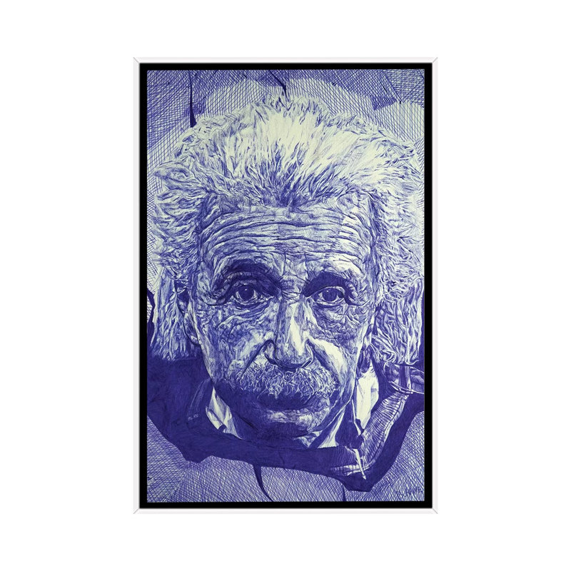 « Einstein Ballpoint Pen » par Ben Heine-impression d’art graphique, H 26 po x l 18 po x P 1,5 po, Toile blanche encadrée
