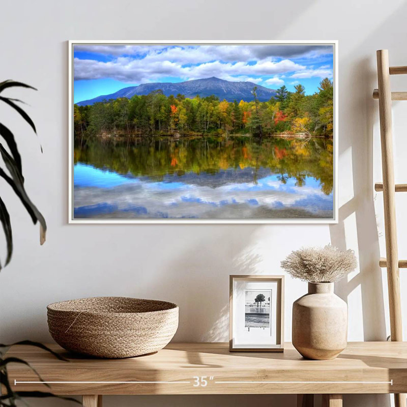 Paysage du mont Katahdin, 25 po x 17 po, Cadre flottant blanc