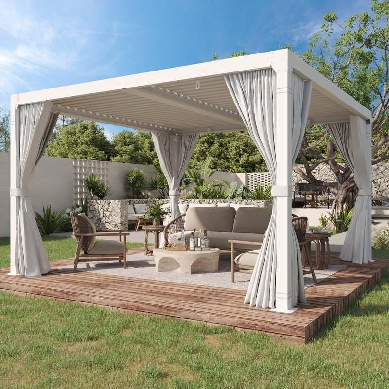 12 Ft. W X 12 Ft. D Louvered Pergola With Louvered Roof  For Decks, Gardens And Backyards, White