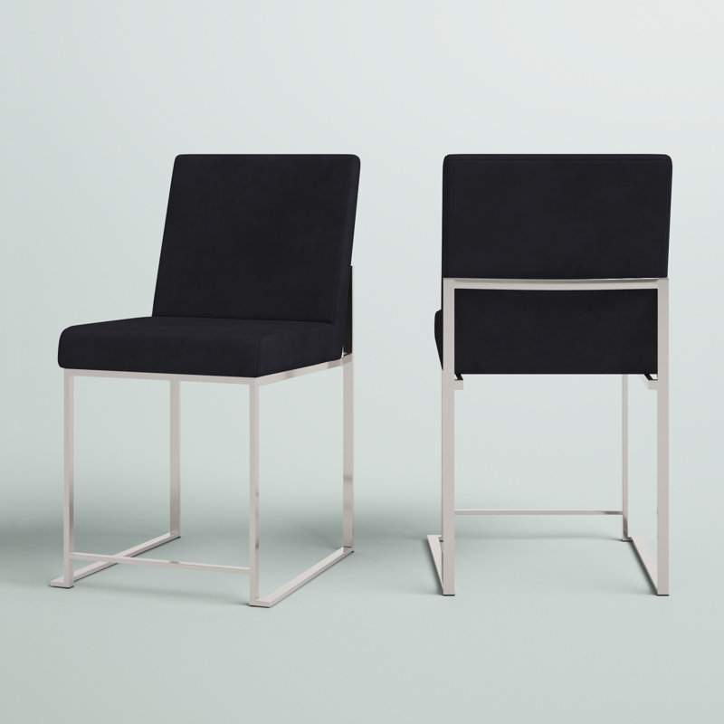 Brieon 19.25'' H Upholstered Metal Side Chair, Black Velvet, Stainless Steel