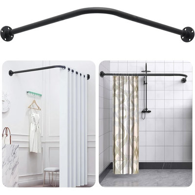 L Shaped Shower Curtain Rod, Adjustable Corner Shower Rod(23.6"-39.8"x23.6"-39.8"), Wall Mounted Half Circle Shower Curtain Rod for Bathroom,Clothing Store,Locker Rooms,Private Space, Need to Drill