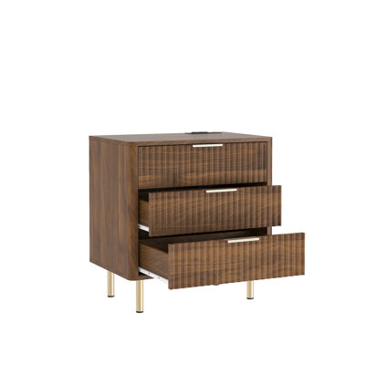 Table de chevet intelligente avec station de charge et veilleuse à commande vocale - Table de chevet moderne en bois avec armoire de rangement et ports USB pour l'organisation de la chambre à coucher