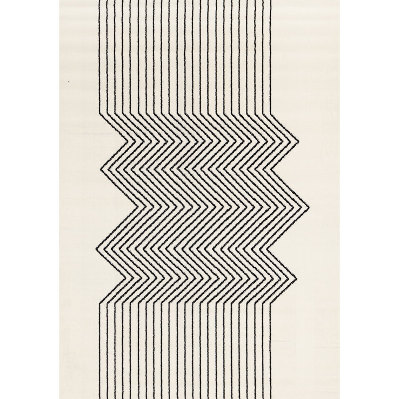Fresno Cream Black Parallel Lines Area Rug, Rectangle 7'9" x 10'6"