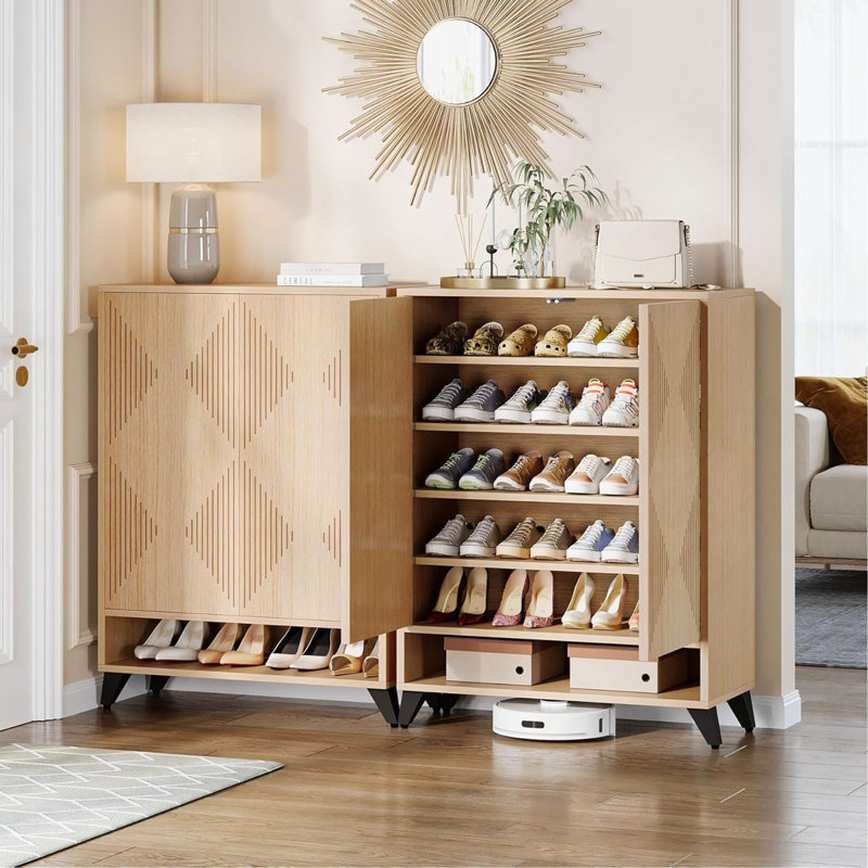 Armoire à chaussures moderne 31,49 "à 6 niveaux avec portes, unité de rangement de hall d'entrée réglable pour le salon et le vestibule