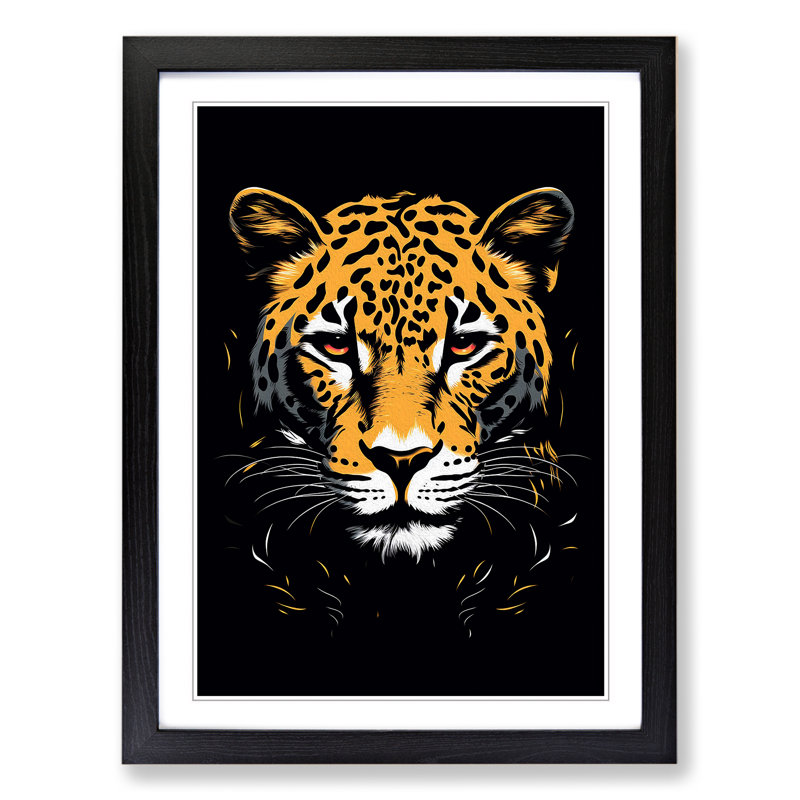Leopard Line - Single Picture Frame Print on Wood, Black, 46cm H x 34cm W x 2cm D