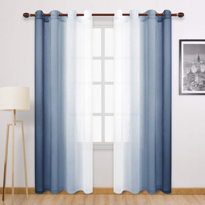 2 Panels Ombre Sheer Curtains - Faux Linen Gradient Drapes Semi Voile Bedroom and Living Room Curtains