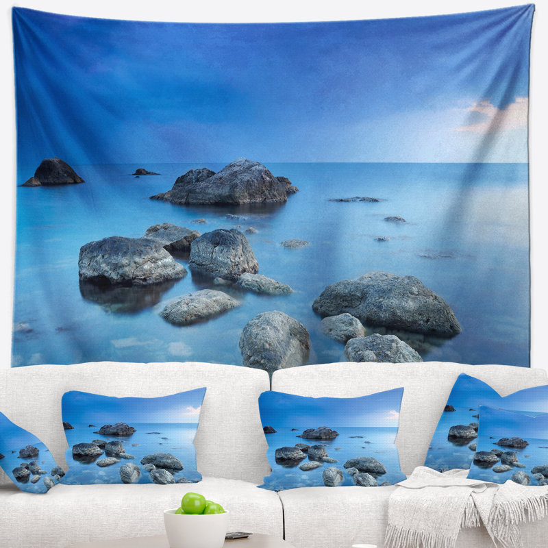 Tapisserie de mer bleu rocky seascape, H 32 po x l 39 po