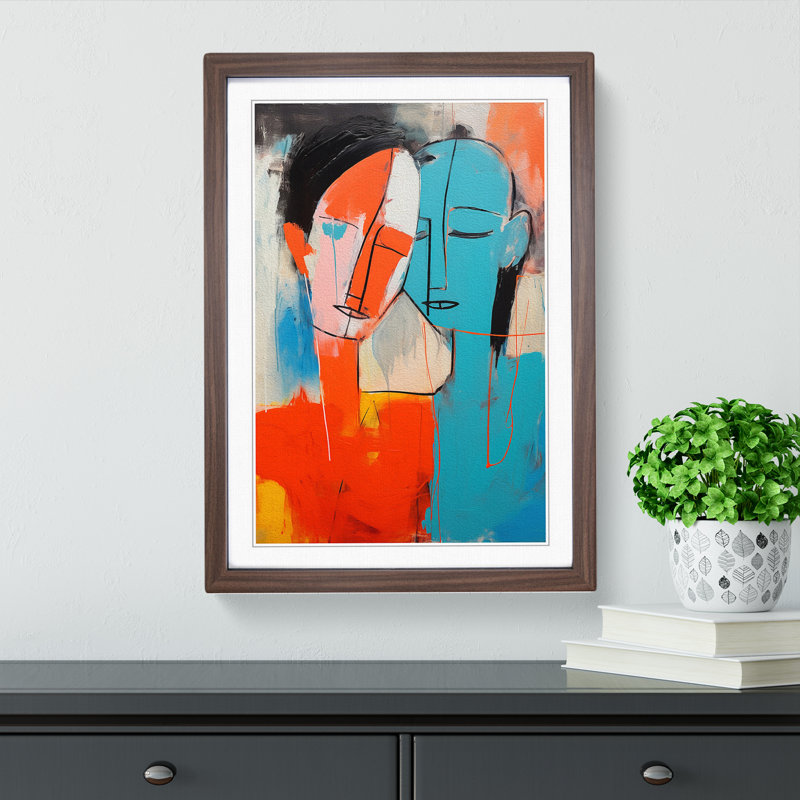 Two Men In Love Gestural No.2 - Single Picture Frame Print on Wood, Walnut Framed, 46cm H x 34cm W