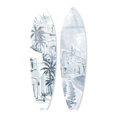 Water Colour Town Surfboard Set Acrylic Coastal Wall Art by Notoriart