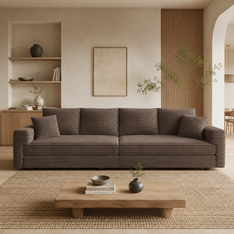 Canapé 4 places en velours côtelé Modern, H 35,35 po x l 102,42 po x P 35,43 po, Chameau
