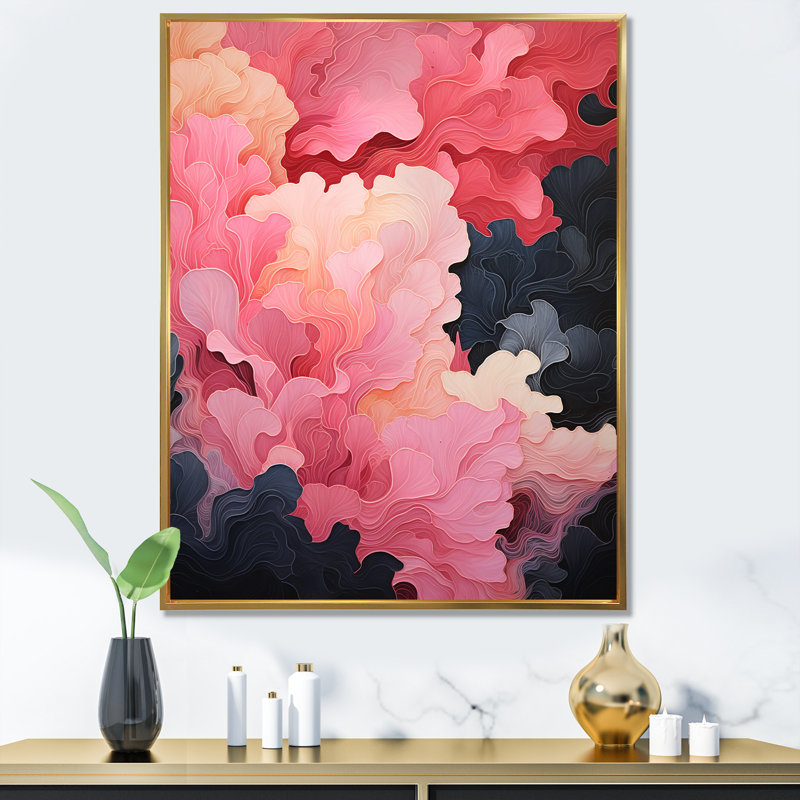 Minimalisme - Poteries roses - Impression sur toile, Cadre flottant doré, H 32 po x l 16 po x P 1 po