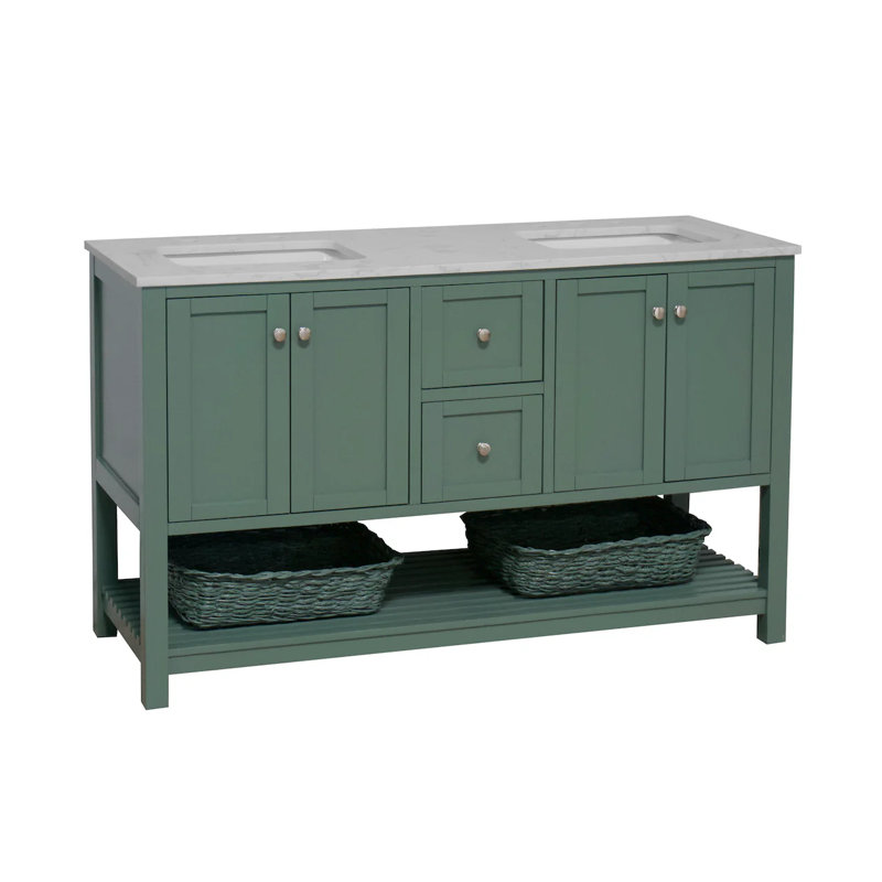 Ensemble de meuble-lavabo double 60 po Binne, Vert sauge, Carrara d'ingénierie