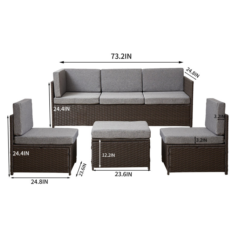 Ensemble de conversation d'extérieur pour 5 personnes avec coussins Sighmund, Gris, Brun