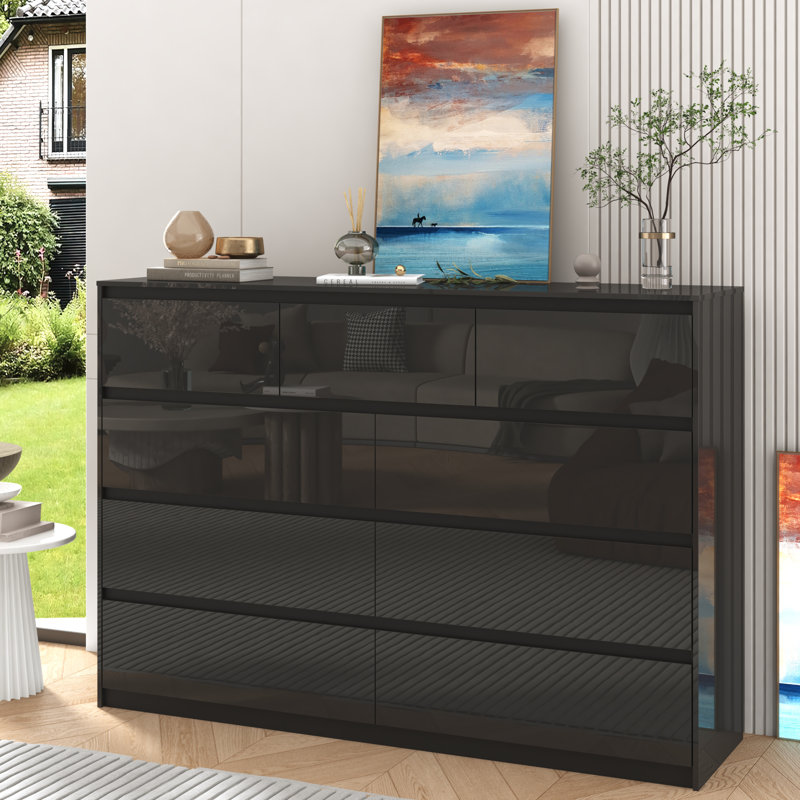 9 Drawer Dresser, High Gloss, Black