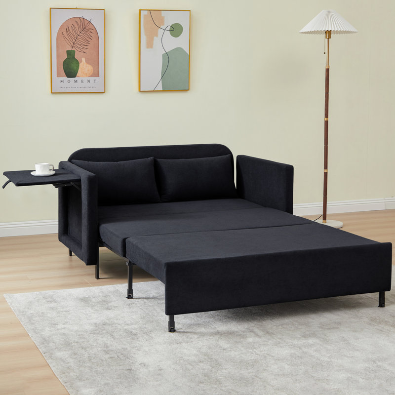 51.18'' Upholstered Reclining Sleeper Sofa, Black