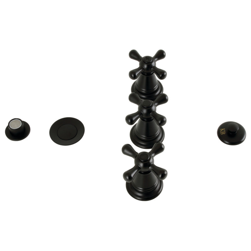 Kingston Brass Victorian Three-Handle Vertical Spray Bidet Faucet with Brass Pop-Up, Matte Black