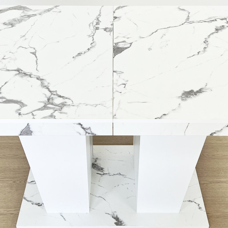 Grande table extensible en marbre blanc pour 6 à 10 sièges