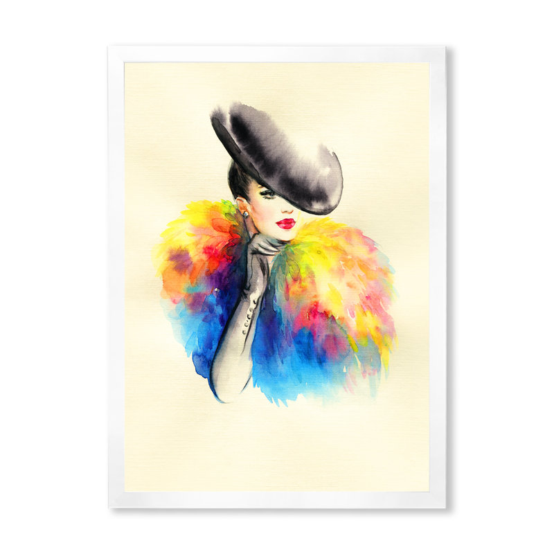Jaune, portrait d'un élégant mannequin III - œuvre d'art sur toile Glam, H 44 po x l 34 po x P 1,5 po, Cadre photo blanc