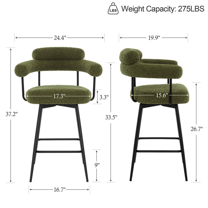 Kiylan Swivel 26.7" Counter Stool, Sherpa Green