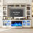 98" TV Stand with Electric Fireplace and Glass Cabinet, Adjustable Shelves & Cable Holes,  Farmhouse Wall Unit Entertainment Center With 3-Sided Electric Fireplace TV Stand For Tvs Up To 70", White-2049761467