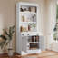 Bibliothèque de 83,4 po de hauteur avec éclairage DEL, 2 portes et 1 tiroir, bibliothèque de rangement avec tablettes ouvertes pour le salon, le bureau personnel