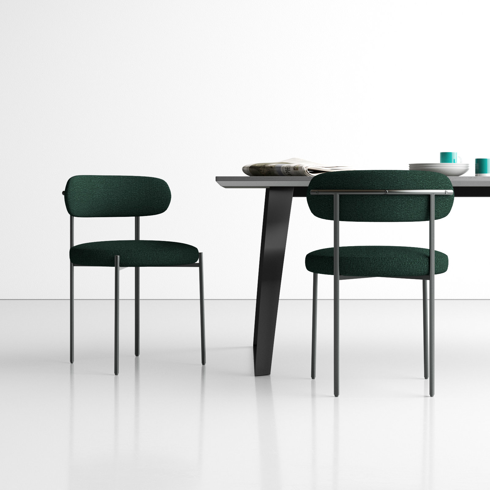 Sherwood Dining Chair, Green Boucle, Matte Black