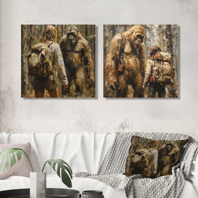 «Bigfoot Encounter I» par Brown Green et Mysterious Bigfoot Wall Art - art mural moderne sur toile 2 pièces