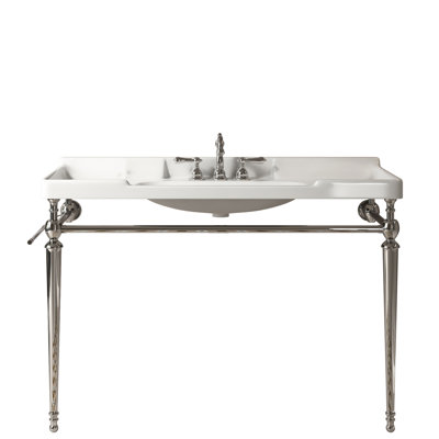 Lavabo de salle de bain 48 po de style céramique blanche, 3 trous de robinet, pieds de support en acier inoxydable avec barre à serviettes, lavabo intégré haute performance, finition, meuble-lavabo avec ensemble de guidage, couleur pré-percée, bricolage