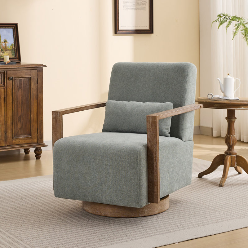 Ynes 30.8" Wide Upholstered Swivel Armchair, Pale Green Polyester