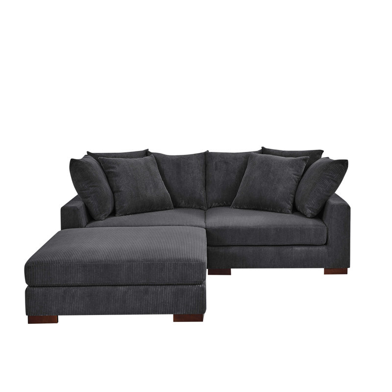 Canapé modulaire rembourré 3 pièces Aurbree, Velours côtelé gris foncé
