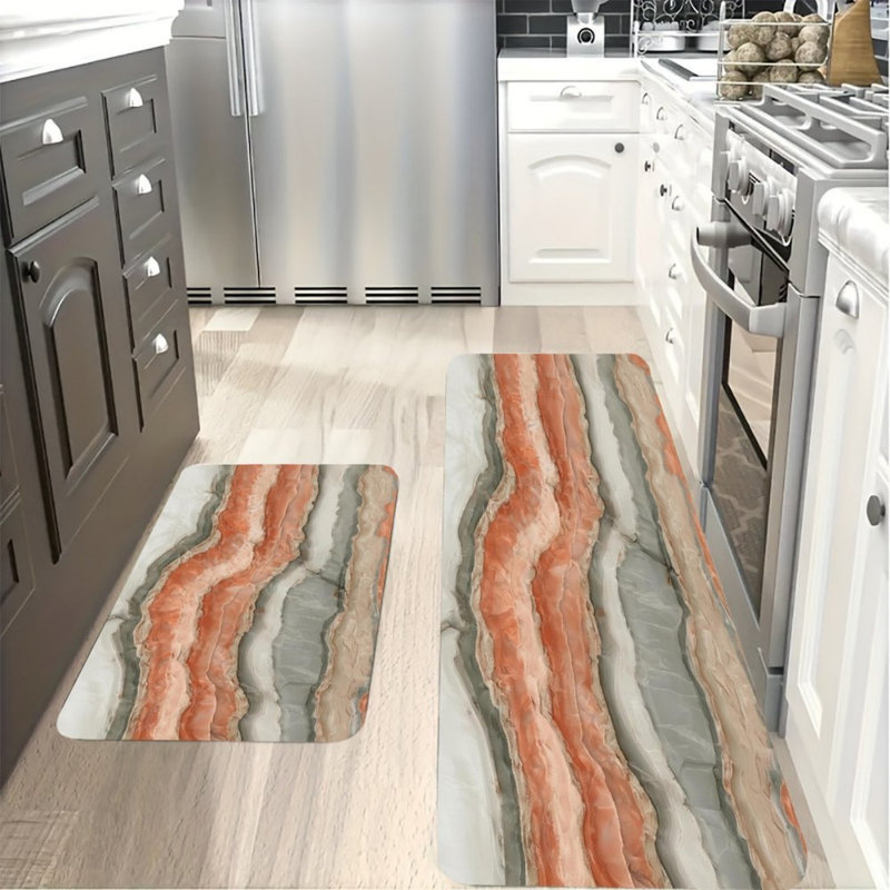 Ensemble de 2 tapis de cuisine en marbre Peach