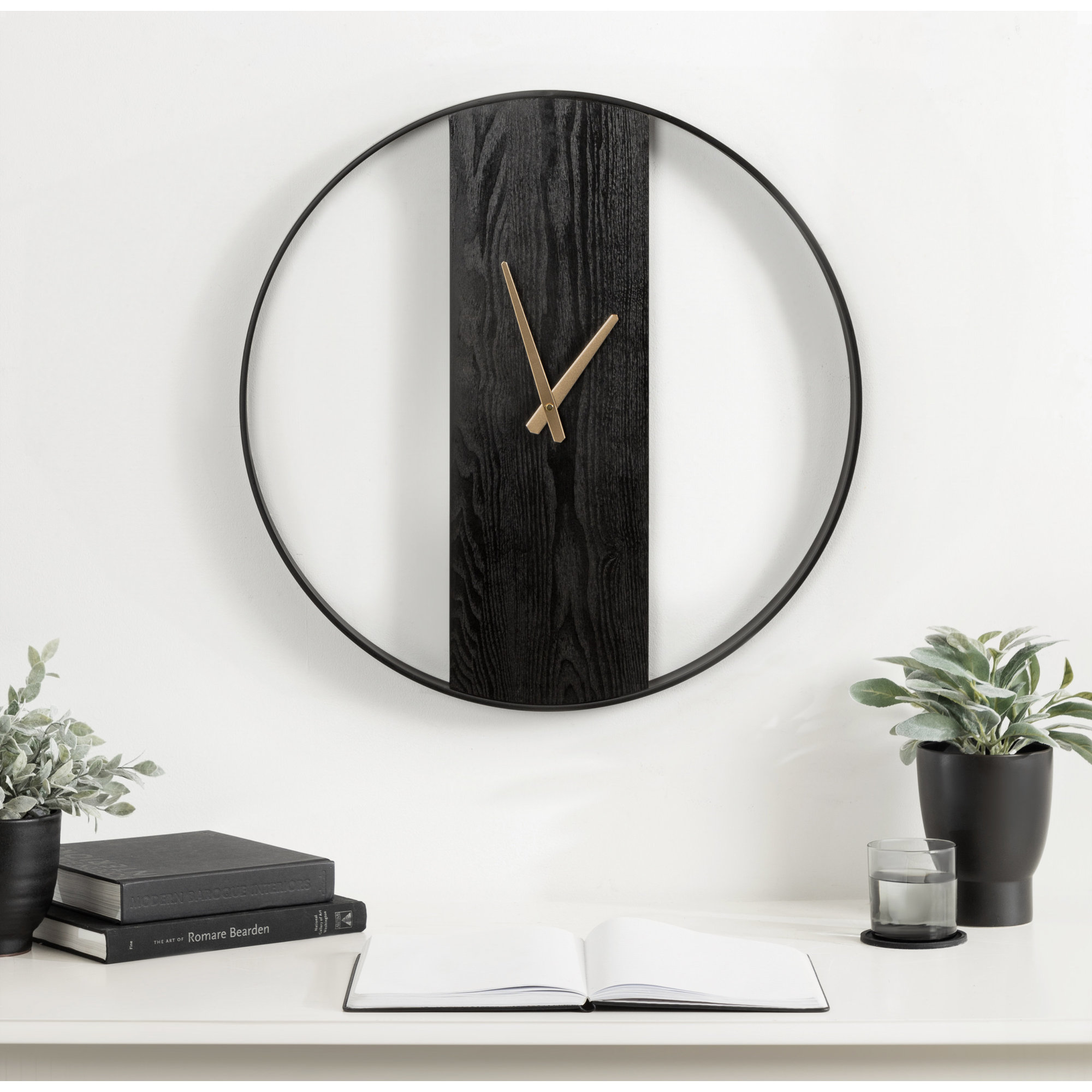 Gwennie Metal Wall Clock  , Black/Gold, 24" Diameter