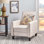 Fauteuil inclinable à pression avec mécanisme réglable à trois positions, repose-pieds extensible, siège ergonomique et pieds en bois massif pour le salon ou la chambre à coucher.