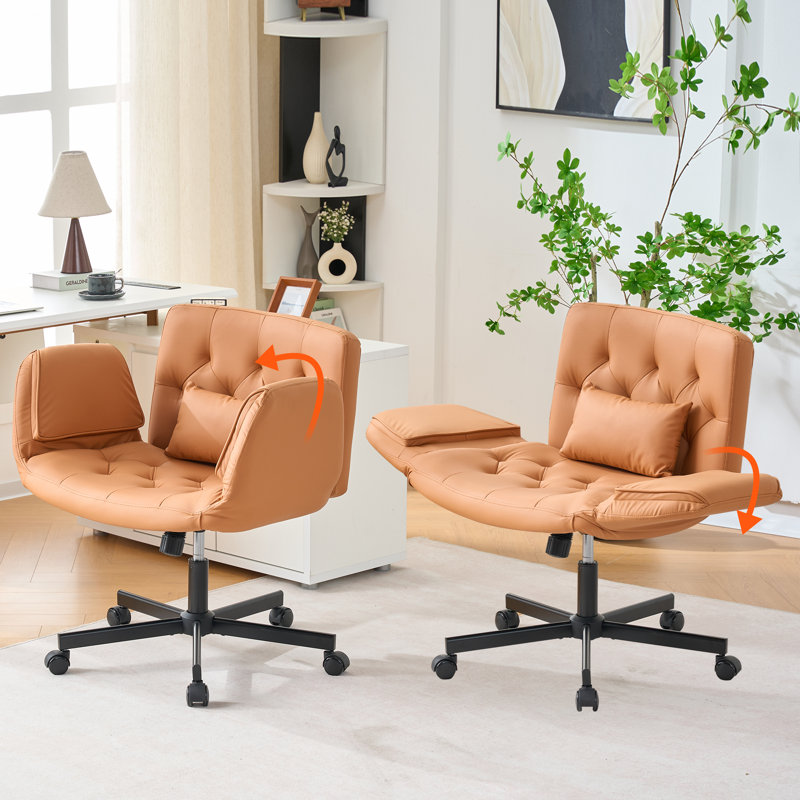 Chaise Criss Cross avec accoudoirs, chaise de bureau à la maison à pattes croisées avec coussin, chaise de travail en cuir PU pour salon, chambre à coucher, salle de jeux